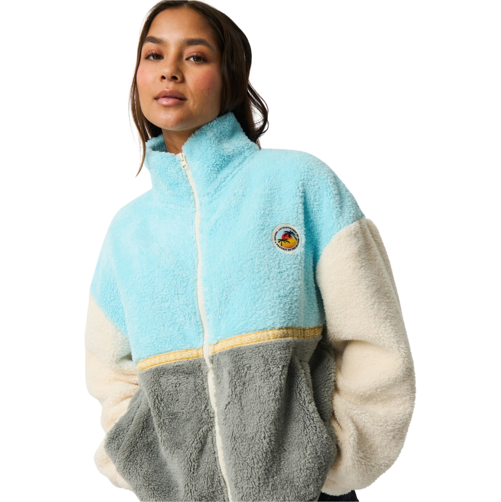 2026 Rip Curl Womens Surf Revival Heritage Polar Zip Thru Fleece 0D6WFL - Light Blue